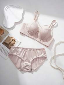 Popular Polka Dot Lingerie Set, Gathers Small Breasts To Look Bigger, Teenage Girl Bra And Underwear, Comfortable And Breathable, Among Students - 粉色 - 查看 1