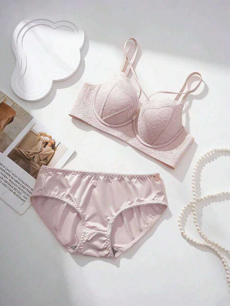 Popular Polka Dot Lingerie Set, Gathers Small Breasts To Look Bigger, Teenage Girl Bra And Underwear, Comfortable And Breathable, Among Students - 粉色 - 查看 1