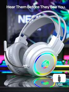 HP 頭戴式耳機，遊戲耳機，拾音清晰，酷炫燈光，全包耳罩，，50mm單元大喇叭，全指向麥克風音量調節，自適應頭梁，舒適佩戴 - 查看 3