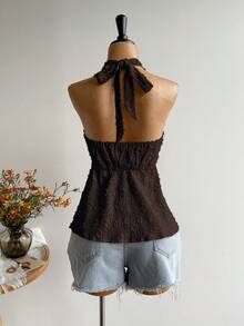 Rusttydustty 女士露背休闲度假波西米亚风沙滩装，夏威夷音乐节热带假日露背上衣 - 棕色 - 查看 6