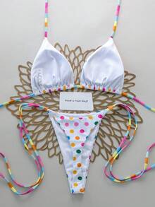 Bộ bikini buộc dây cổ yếm chấm bi và sọc gợi cảm dành cho nữ, trang phục đi biển thanh lịch, thoải mái, phù hợp cho các bữa tiệc bãi biển, lễ hội âm nhạc, lễ Phục sinh, lướt sóng và các dịp khác, kỳ nghỉ xuân/hè. - Nhiều màu - Xem 4