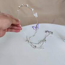 Diamond-Studded Butterfly Fairy Tassel Headband, Light Luxury Forest Style, Ultra-Fairy Headpiece, High-End Niche Design Headband Hair Accessory - Băng đô hình bướm hai lớp nhiều màu sắc (màu bạc) - Xem 6