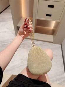 1 Stück Tasche "Mondscheinabend", goldenes metallisches Knitterbox-Design Abendtasche, Luxus Kristallkette, geeignet für Party, Abendkleid, Abschlussball, Graduation, Braut, Party, Hochzeit - Gold - Übersicht 8