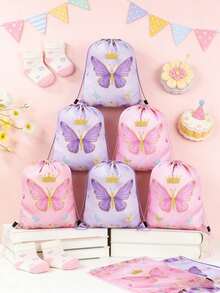 6 Buah Tas Kado Pesta Bertema Putri Duyung, Warna Ungu, Perlengkapan Kemasan Kado yang Dapat Digunakan Kembali untuk Dekorasi Meja Pesta Ulang Tahun Bertema Putri Duyung, Tas Ransel, Penyimpanan Snack, Dekorasi Kupu-kupu, dan Suvenir Pesta. - kupu-kupu - View 4