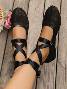 planare New Arrival Women's Fashionable Summer Flat Shoes In Beige, Pink, Black Colors With Ribbon Tie-Up, Comfortable And Stable Wear - Black - View 5
