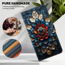 GLANDOTU Colorful Glass Floral Pattern PU Leather Wallet Phone Case With Card Slots And Lanyard; Flip Cover Stand Phone Case Compatible With Multiple Phone Brands And Models - Multicolor - View 7