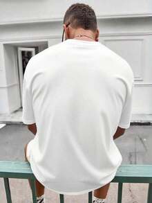 Motif T-Shirt, Crew Neck, Relaxed Fit, Bold Print, Spring Outfit, Cotton T-Shirt, Men's T-Shirt - trắng - Xem 2