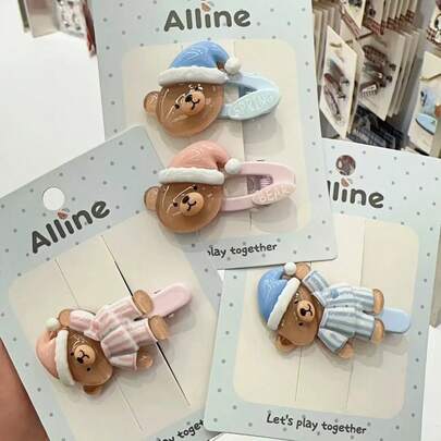 1个布艺小熊发夹，可爱发卡套装，女士发饰