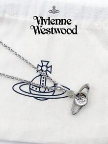 Vivienne Westwood Bộ sưu tập Mini Bas Relief, Dây chuyền Saturn cổ điển, mạ bạc, chất liệu đồng thau. - Bạc - Xem 9