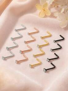 CIZME 4件装 20g/22g 鼻钉 1.5/2/2.5/3mm 闪亮钻石鼻钉 银色 金色 黑色 L型骨形鼻钉 男女日常佩戴 - 4pcs/set - 查看 6