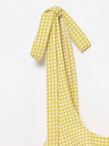 Vestido mini a cuadros con adorno de mariposa, elegante, nuevos lanzamientos de verano de Seelio para mujer - Amarillo - Ver 10