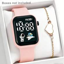2 pièces/set Montre numérique LED à motif astronaute et vaisseau spatial à la mode, et bracelet en forme de cœur. Convient pour le port quotidien, les activités extérieures, l'école, les vacances, les cadeaux - Multicolore - Voir 11