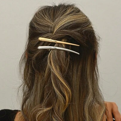 2个纯色休闲个性金属爪夹，大号发夹，合金弹簧一体式夹子，适用于刘海和凌乱发型