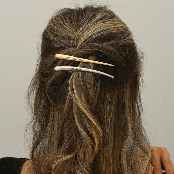 2个纯色休闲个性金属爪夹，大号发夹，合金弹簧一体式夹子，适用于刘海和凌乱发型