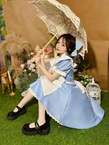 逃跑公主愛麗絲藍色洋裝女僕裝法式甜美青春萬聖節服裝 - 藍色 - 查看 10