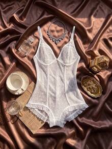 SOFUSEN Spring And Summer Sexy Polka Dot Tight-Fitting Dress - Comfortable All-Season Home Style Pajamas, Perfect Minimalist Pajamas - White - View 1