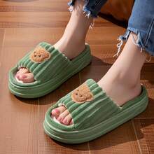 1 đôi dép đi trong nhà bằng vải lanh dệt họa tiết sọc động vật, thích hợp mang ở nhà quanh năm. - màu xanh lá - Xem 8