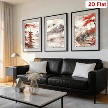 3幅日式风景帆布墙画装饰画 - 复古风景油画和红庙无框高清海报,适用于卧室、客厅、家庭办公室装饰 - 日本風景畫 - 查看 6