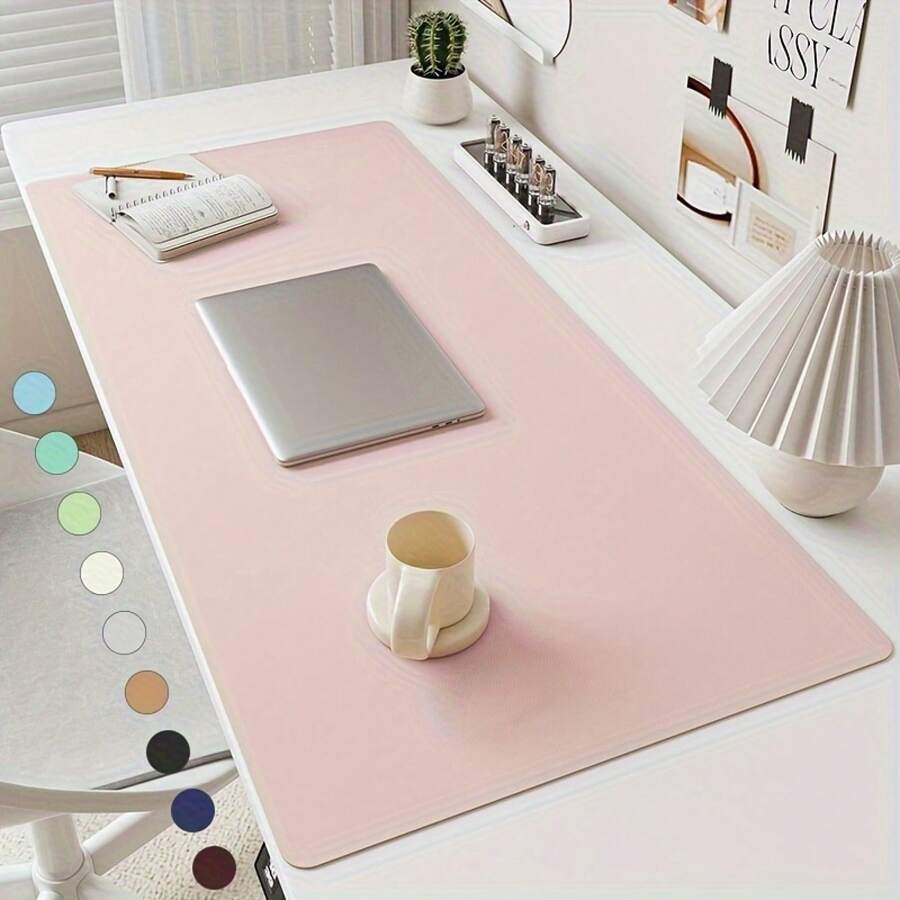 1 Piece Of Leather Mouse Pad, Faux Leather Desk Mat, Waterproof And Stain-Resistant Keyboard Mat, Simple Solid Color Computer Mat, Suitable For Office, Desk, Or Dining Table, Easy To Clean, Available In Various Colors: Pink, Blue, Green, Yellow, Gray, Black. - 淡咖啡 - 查看 1