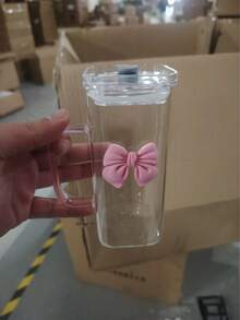 1个大容量玻璃杯，带盖和吸管，适合女性/学生夏季饮用饮料和咖啡 - 彩色 - 查看 13