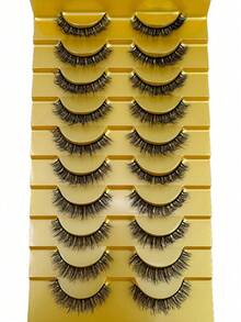 Bộ 10 cặp mi giả 3D mềm mại, tự nhiên màu nude, làm từ lông chồn, mi giả ngắn, trông tự nhiên, có thể tái sử dụng và dùng hàng ngày. - màu đen - Xem 4