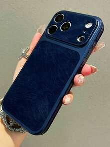Luxury Large Window Velvet Skin Feel Lens Protection Faux Leather Phone Case Compatible With IPhone 17 Pro Max 17 Pro 17 16 Pro Max 16 Pro 16 15 Pro Max 15 Pro 14 Pro Max 14 Pro 13 Pro Max Shockproof Protective Cover - Royal Blue - View 3