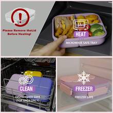 Caperci Caja bento clásica - Caja de almuerzo a prueba de fugas con 3 compartimentos, contenedor de aperitivos con tenedor, cuchara y taza pequeña para salsa, asa portátil, resistente a caídas, apta para microondas y lavavajillas - Multicolor - Ver 7