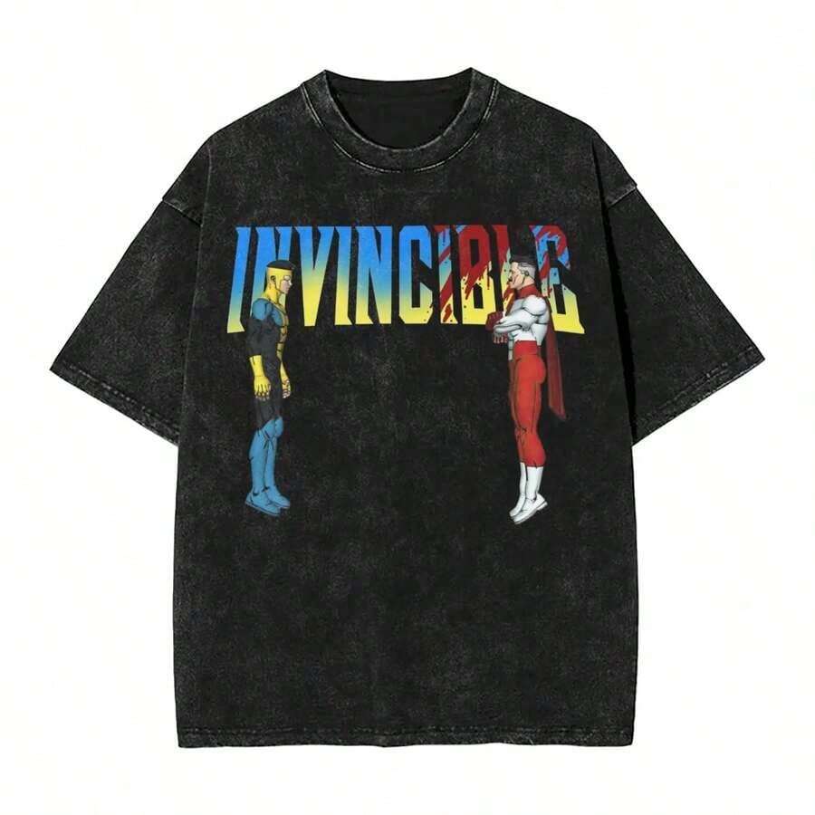 Invincible Erhero Omni Man Washed T Shirts Streetwear Hip Hop Vintage T-Shirts Tees Tops For Men Women Harajuku Printedsummer Outfits For Womengraphic Tees - 黑色 6 - 查看 1