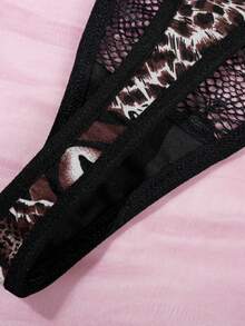 3pcs/Set Women's Sexy European Style Leopard Print Sheer Mesh Camisole And G-String Panty Set - Black - View 9