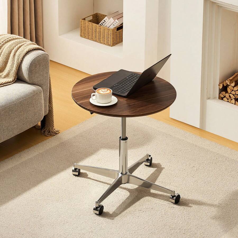 CLIPOP Round Bar Table With Base And 4 Wheels, Adjustable Height Counter Height Pub Table For Dining Room, Kitchen, Bar, Pub, Bistro, Cafe - Brown - View 1
