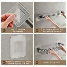 Bathroom Towel Rack, Drill-Free Bathroom Storage Rack, Single Bar Towel Holder For Toilet, Washroom, Kitchen Hook. Aluminum Alloy Shower Towel Rack, Multifunctional Bathroom Accessories - Grey - View 7