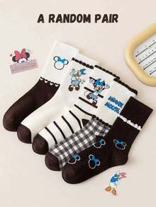 Disney 5双装正品迪士尼女士袜子，刺绣米奇卡通图案，圣诞节和新年礼物袜，可爱卡通人物袜子，趣味新奇女袜 - 彩色 - 查看 13