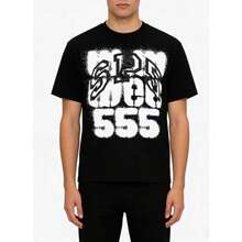 Sp5der Unisex Graphic Letter Tee ,  Summer Tops, Classic SP5 Logo, 555 Letter Print With Street Wear - màu đen - Xem 1