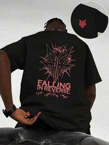 Falling In Reverse Summer T-Shirt, Casual Style, Graphic Design, Printed On Both Sides. Spring Outfit, Cotton T-Shirt, Men's T-Shirt. - màu đen - Xem 1