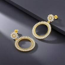 1 Pair Elegant Geometric Round Stud Earrings, S925 Silver With Sparkling Design, Luxury Jewelry For Women, Suitable For Dates And Parties - Gold - View 9