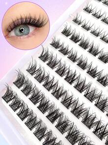 110片自粘假睫毛簇，蓬松柔软，6-14毫米混合长度，猫眼和狐狸眼款式，DIY自粘预涂胶睫毛嫁接，自然卷翘，无需胶水，无需卸妆，猫眼睫毛 - D - 查看 4