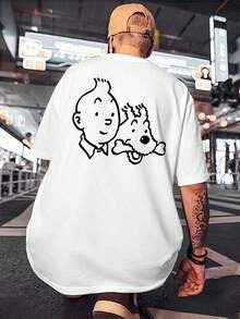 2026 T-Shirt With Tintin Dog Print, Autumn.AL Soft Cotton, Loose Fit, Breathable, Casual, Striking Print, New Arrival, Double-Sided Printing. Men's T-Shirt. - 白色 - 查看 3