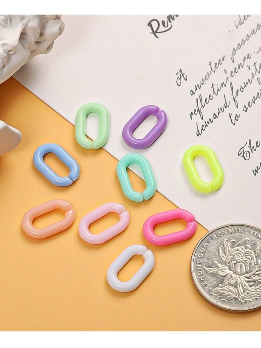 100个彩色不透明亚克力连接环，椭圆形快接连接器，适用于珠宝制作、工艺品、口袋链、手机挂绳 - A - 查看 1