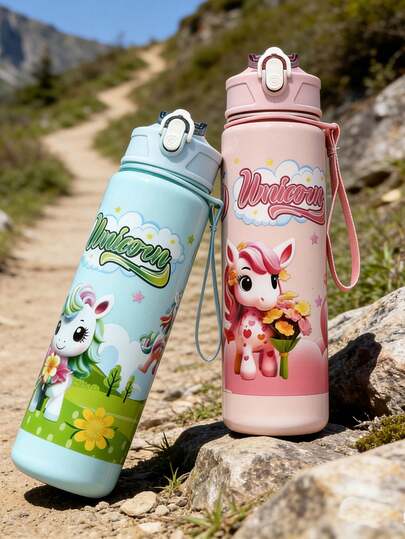 Bình nước cắm trại 700ml, cốc nước trẻ em, bình nước thể thao ngoài trời cho học sinh, quà tặng dễ thương cho bé gái và bé trai, món quà tuyệt vời kèm ống hút, thích hợp cho các chuyến đi chơi, trường học, mùa tốt nghiệp, cốc di động.