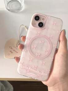 蝴蝶结图案夏季少女粉色蝴蝶磁吸手机壳 + 磁吸支架，兼容 17 Pro Max，手机壳，手机配件，手机保护套，适用于 17、16、15、14、13、12、11 Pro Max Plus - 粉紅色蝴蝶結 - 查看 4