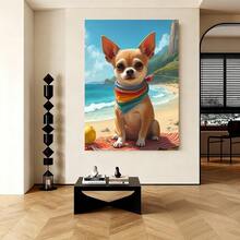Con marco 1 Pieza de Cuadro de Chihuahua Pintado a Mano - Arte de Pared en Lienzo con Marco de Madera, Impresión de Raza Chihuahua Adecuada para Decoración Interior/Exterior - Regalo para Amantes de Mascotas Listo para Colgar en Sala, Dormitorio, Cocina - Estilo de Impresión Pintada a Mano,Disponible en tamaños de 20.83 x 30.99 cm o 30.99 x 46.23 cm - Enmarcado - Ver 5