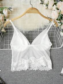 Lace Camisole With Padded Bust, Sexy Cropped Tank Top For Women, Spring/Summer - White - View 9