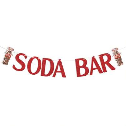 1set,Red Glitter Soda Bar DIY String Banners With Bottle Decorations - Vintage Soda-Themed Party Decorations For Birthdays,Showers, Weddings, And Soda Bar Signage,Red Glitter She's Ready To Pop Theme Bridal Shower Party Decor
