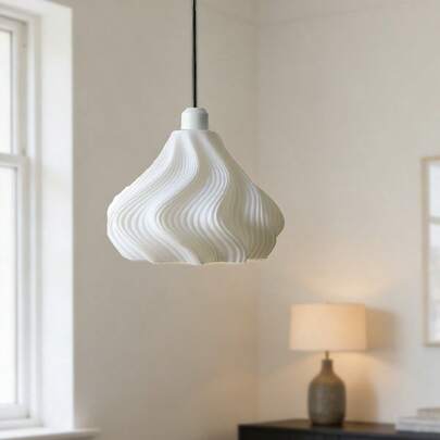 精美波浪形3D灯罩——采用优质PE材质，适合简约北欧、现代和斯堪的纳维亚风格的家居。营造卧室、餐厅和客厅的完美柔和氛围光。