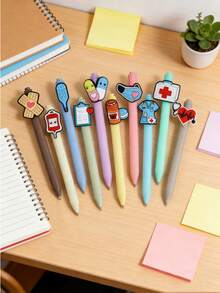 5/10pcs Cute Game Controller Retractable Ballpoint Pen, Black & White Game Controller Design, Interesting & Novel Writing Pen Suitable For School, Office, Students, Teachers, Stationery - Nurse-themed Pen - View 6