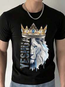 CAMISETA RELIGIOSA LEÃO YESHUA COROA UNISSEX 100% ALGODÃO - Preto - Visão 1