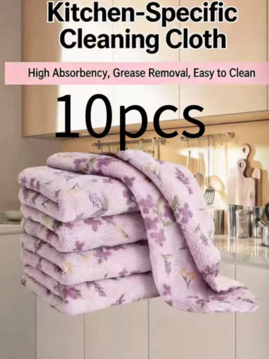 Thiết kế đóng gói 10 chiếc, có thể sử dụng ở các khu vực riêng biệt (như khu vực dầu mỡ nhà bếp, khu vực bát đĩa, khu vực phòng tắm) để tránh lây nhiễm chéo và duy trì sự sạch sẽ, hiệu quả chi phí cao hơn, không dễ bị rụng lông hoặc xù lông trong quá trình lau chùi hàng ngày. - 10 chiếc họa tiết hoa màu tím - Xem 1
