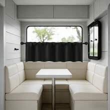 Cortina pequeña opaca, cortina para ventana de caravana/autocaravana, cortina parasol, diseño minimalista de unicolor, instalación práctica con bolsillo para barra, adecuada para caravana, autocaravana, dormitorio, sala de estar, cocina - Negro 1 pieza - Ver 3