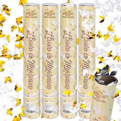 Bazuca Lanzador De Confetti De Mariposas Doradas Y Papel Blanco Para Fiestas Eventos 4 Cañon 40cm Grupo Carnavallia