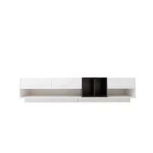 Low TV Unit In Glossy White And Black. Design With Color Blocks, Drawers, Compartments, And Multiple Storage Spaces. - 白色 - 查看 6